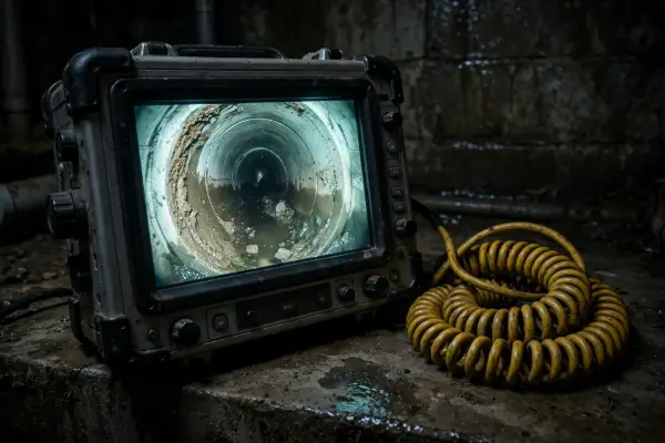 Drain inspection monitor showing the inside of a Palmyra pipe