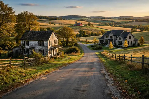 Older farmhouse and newer estate homes in South Londonderry Township near Palmyra