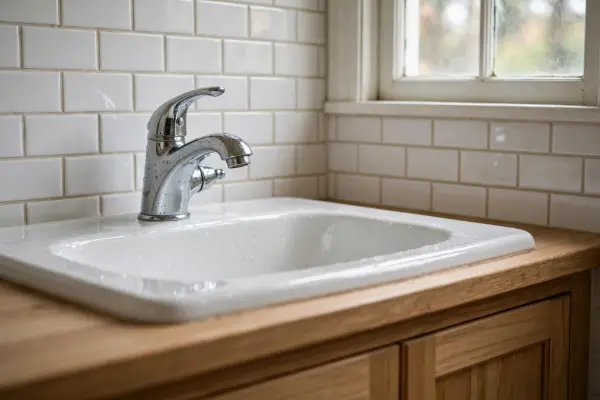 Bathroom sink with chrome faucet in a Palmyra home