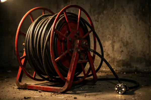 Drain camera push reel in a Palmyra basement