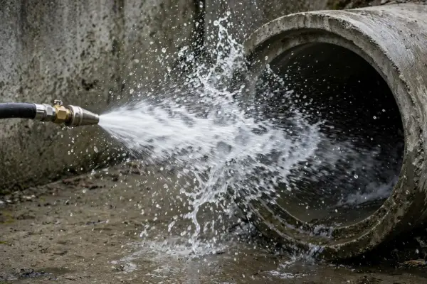 High pressure water jetting into a Palmyra drain pipe