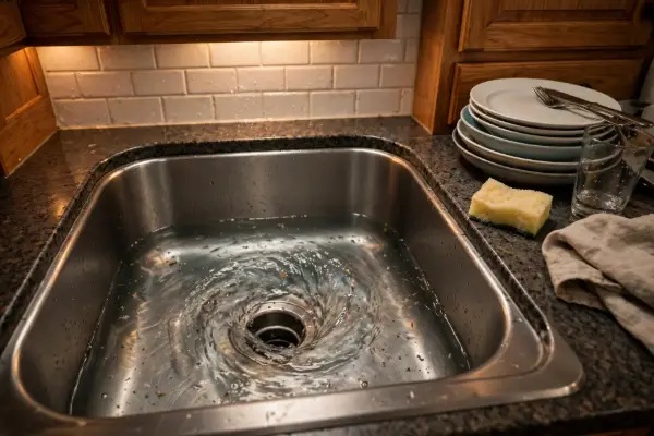 Palmyra kitchen sink draining slowly with standing water