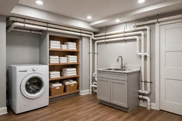 Finished basement laundry area in a North Londonderry Township home near Palmyra