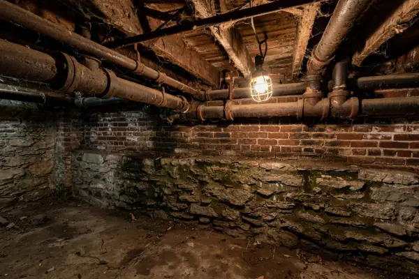 Cast iron drain pipes in an older Palmyra borough basement